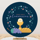 Lofaris First Holy Communion Navy Happy Birthday Round Backdrop